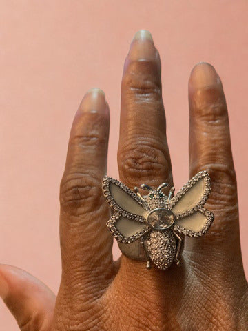 Far Fetched Gems SLP-Butterfly-Brass-Imitation Pearl Ring | Adults