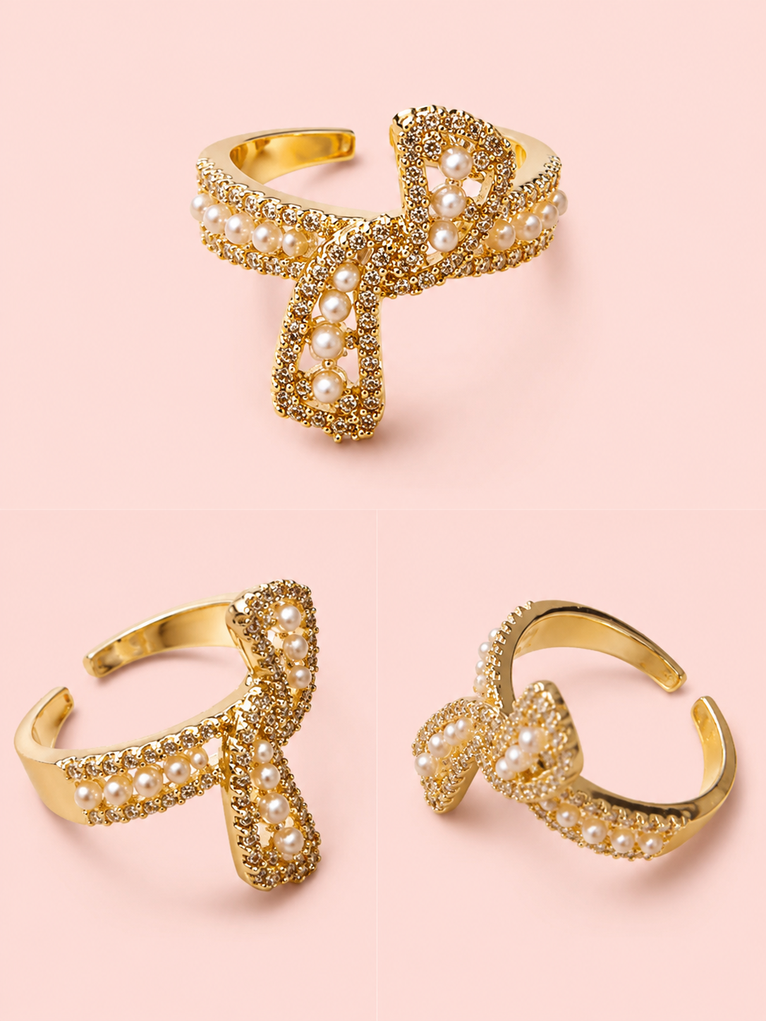 Far Fetched Gems by SLP-Micro Pave Pearl & Cubic Zirconia Knot Ring | Adults