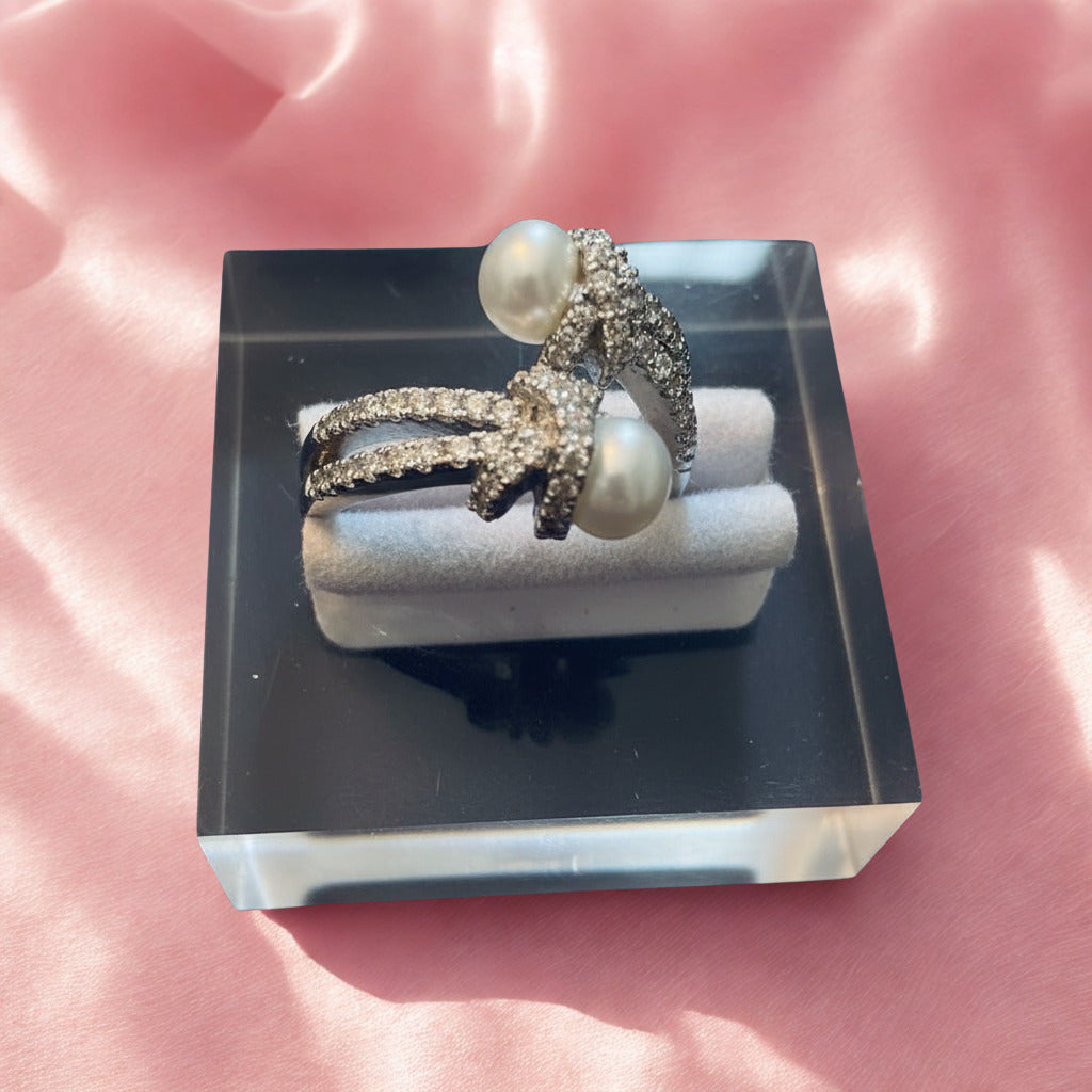Far Fetched Gems by SLP-Womens-Steel-Pearl-Knot Ring-Silver Color