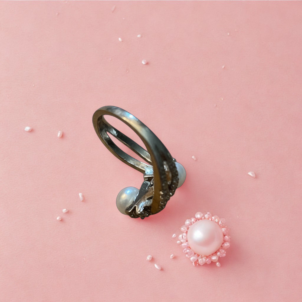 Far Fetched Gems by SLP-Womens-Steel-Pearl-Knot Ring-Silver Color
