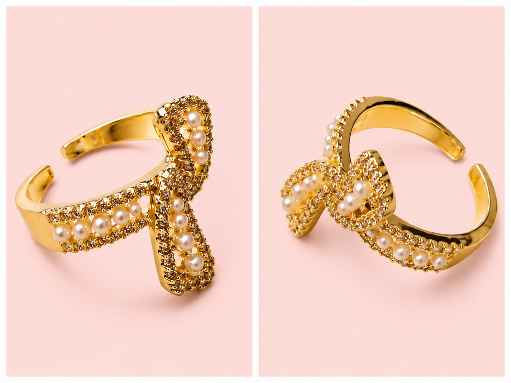 Far Fetched Gems by SLP-Micro Pave Pearl & Cubic Zirconia Knot Ring | Adults