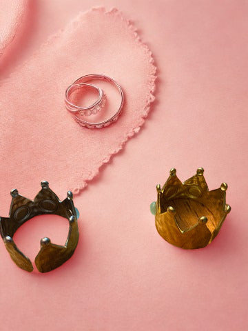 Vintage-Style Gemstone Crown Ring| 18k Gold Plated Elegance| Stainless Steel