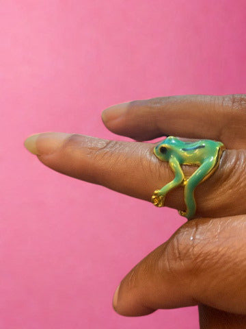 Far Fetched Gems-Frog Ring-Green and Blue-Zinc Alloy Plating-Female and Male