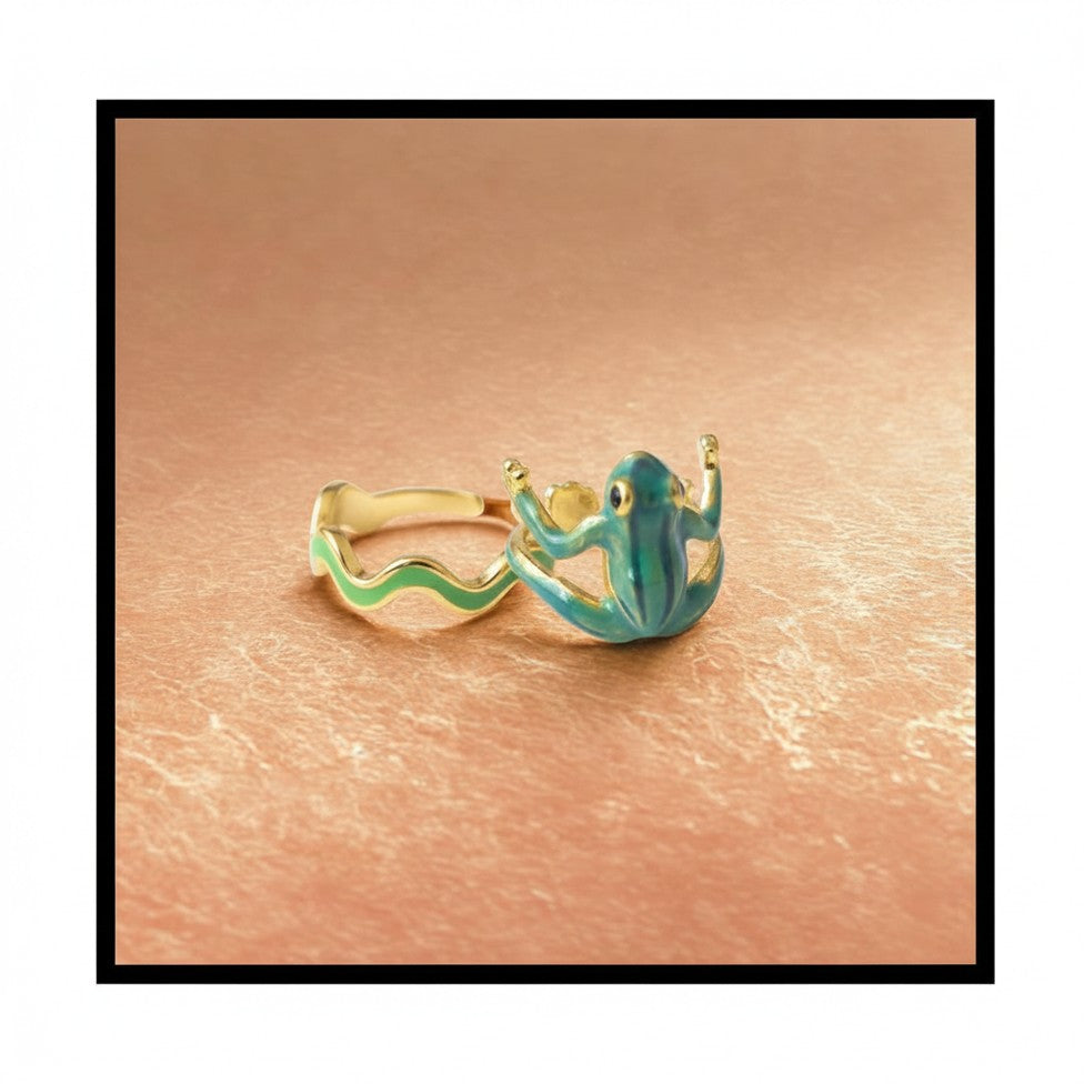 Far Fetched Gems-Frog Ring-Green and Blue-Zinc Alloy Plating-Female and Male