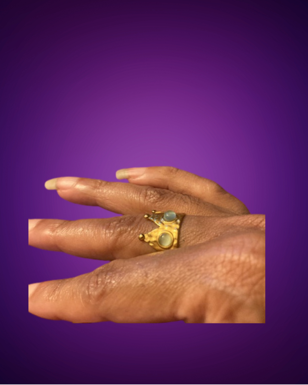 French Enamel & Aventurine Crown Ring Duo