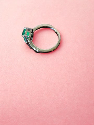 Simulated Emerald & Red Corundum Ring | Luxury Dupe | Square Stone | Stylish Women's Ring