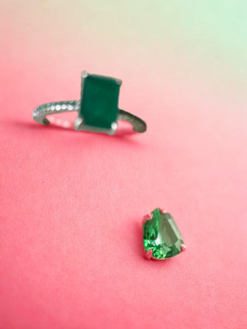 Simulated Emerald & Red Corundum Ring | Luxury Dupe | Square Stone | Stylish Women's Ring