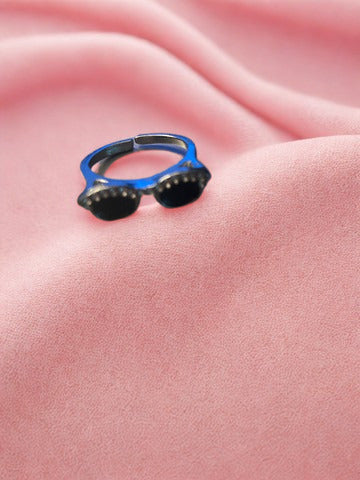 Silver & Black Mini Sunglasses Ring — Copper Zirconia Inlaid