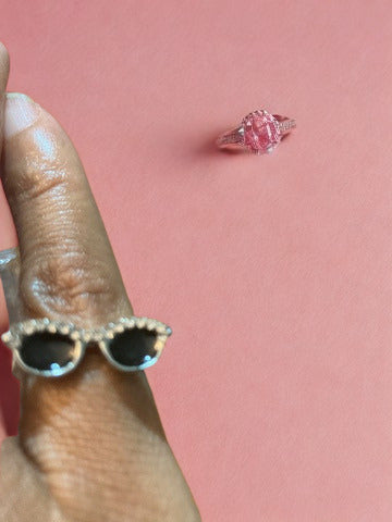 Silver & Black Mini Sunglasses Ring — Copper Zirconia Inlaid