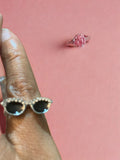 Silver & Black Mini Sunglasses Ring — Copper Zirconia Inlaid