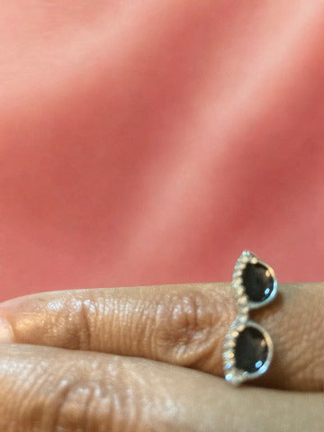 Silver & Black Mini Sunglasses Ring — Copper Zirconia Inlaid