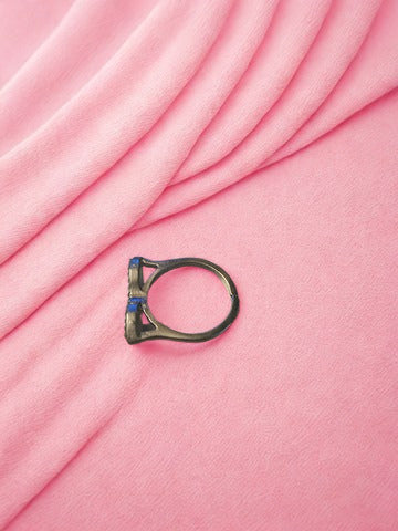 Silver & Black Mini Sunglasses Ring — Copper Zirconia Inlaid