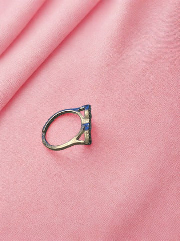 Silver & Black Mini Sunglasses Ring — Copper Zirconia Inlaid