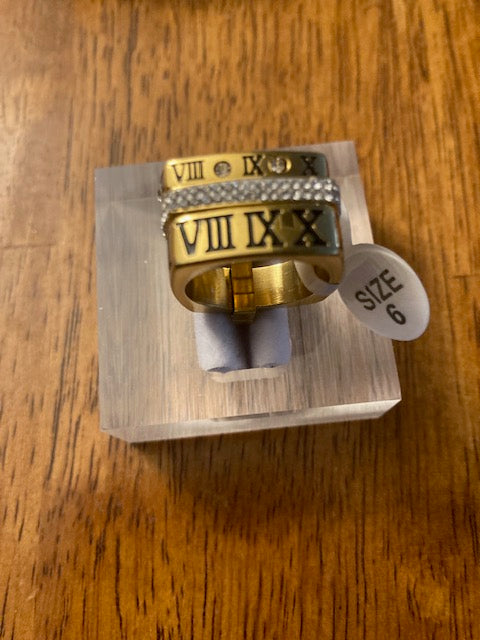 Far Fetched Gems SLP-Roman Numeral-Stainless Steel-and Rhinestone Unisex Ring