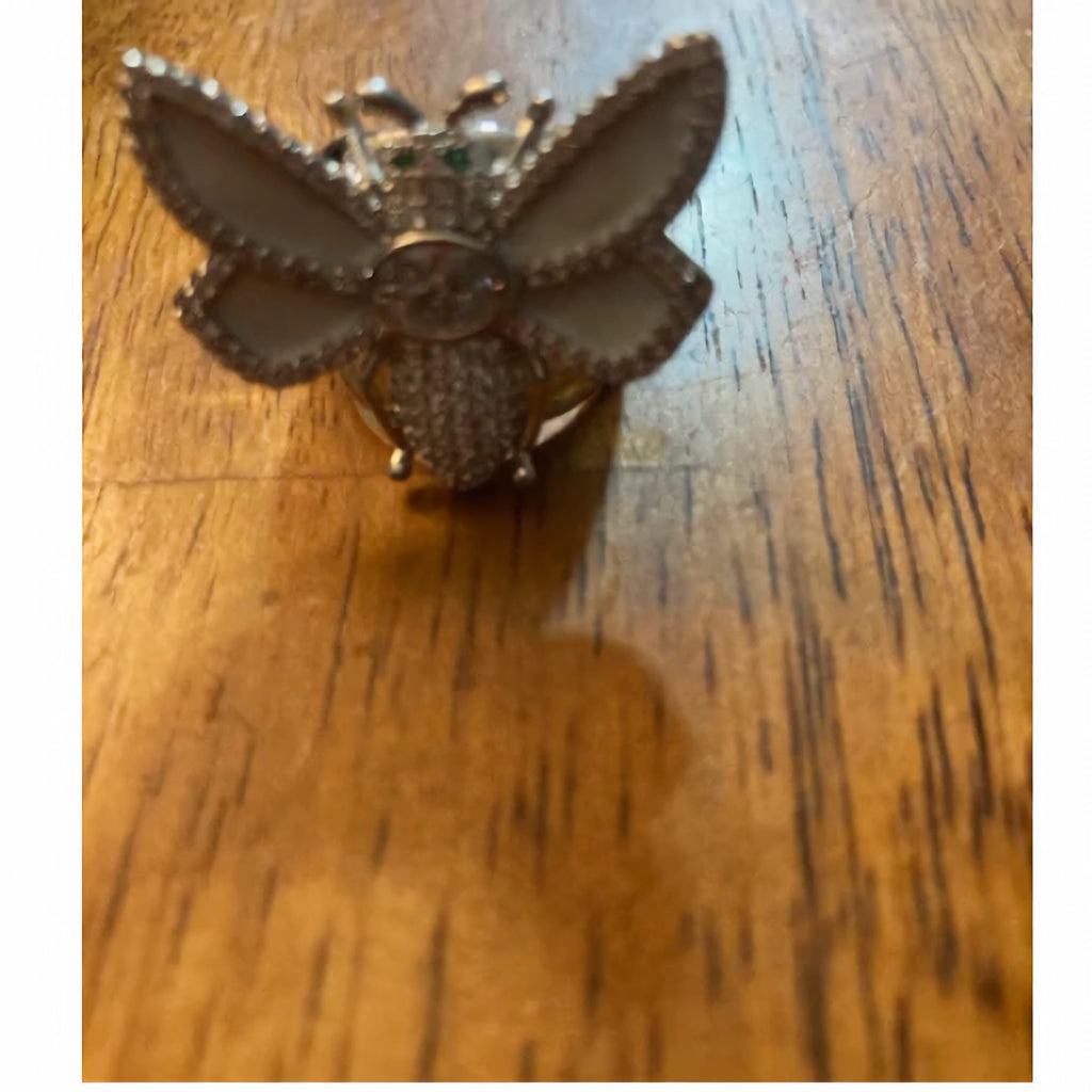 Far Fetched Gems SLP-Butterfly-Brass-Imitation Pearl-Ring