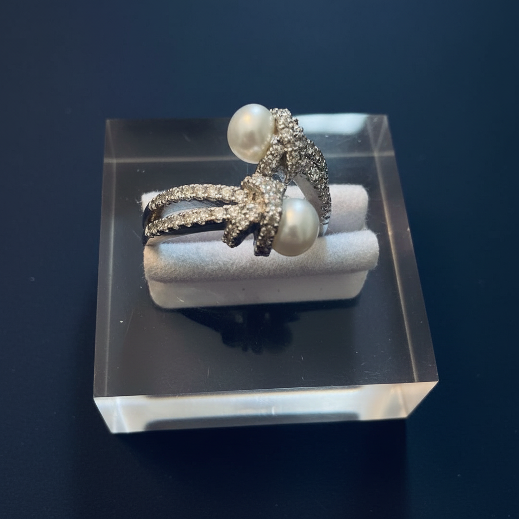 Far Fetched Gems by SLP-Womens-Steel-Pearl-Knot Ring-Silver Color