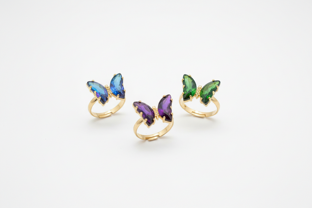 Womens-Butterfly Ring-Copper and Glass-Size 6
