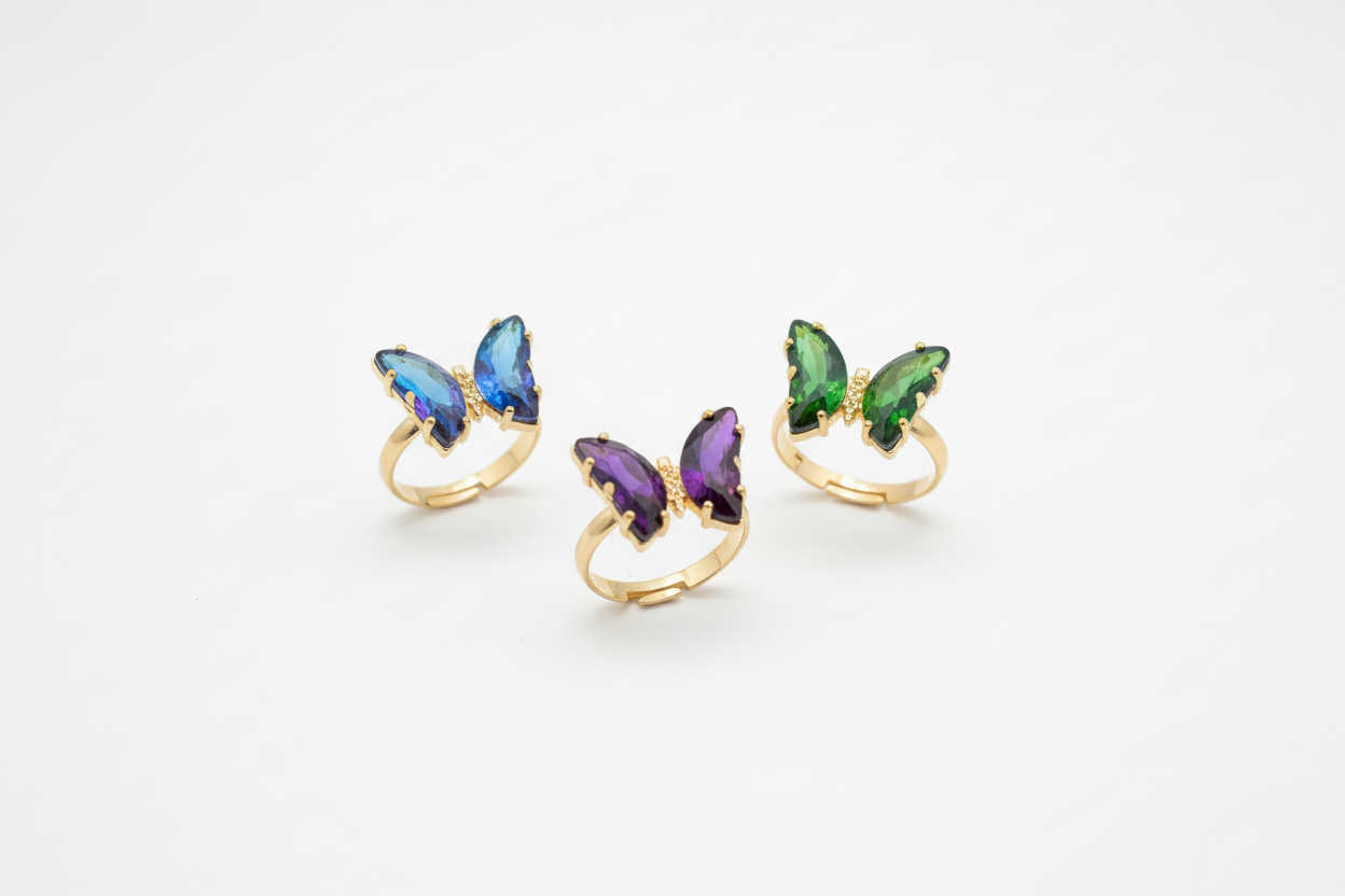 Womens-Butterfly Ring-Copper and Glass-Size 6