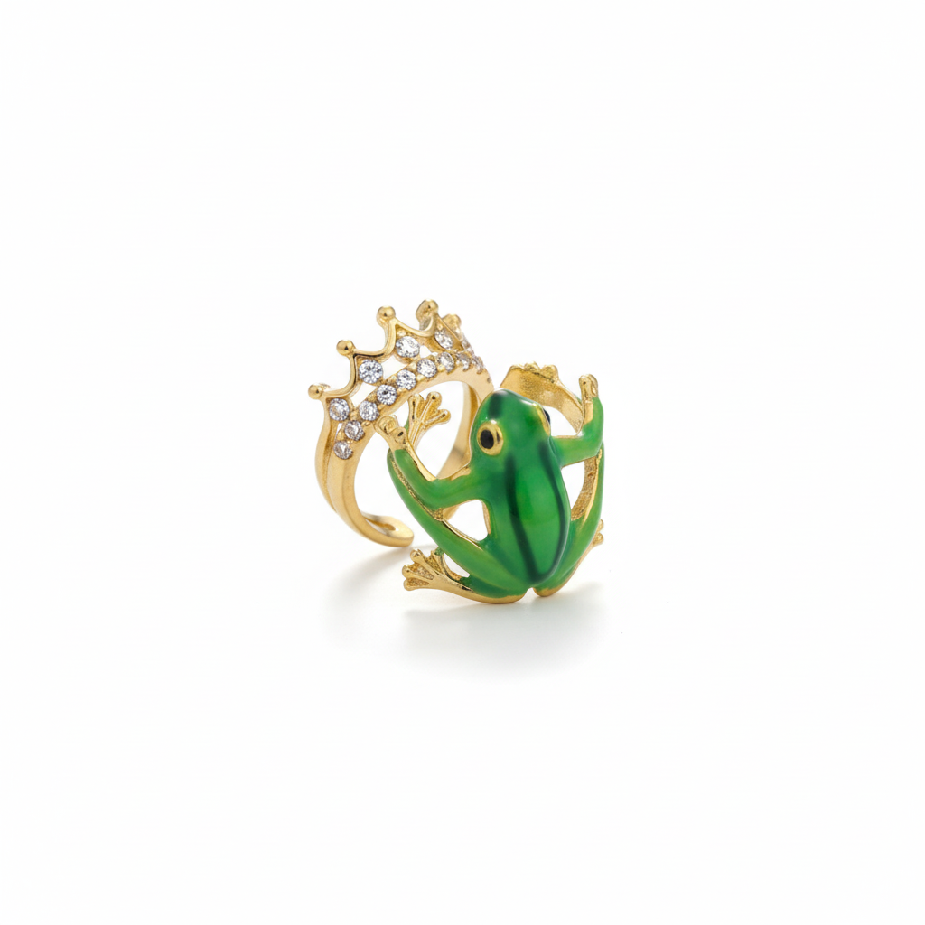 Frog Ring with Crown Ring - White Background