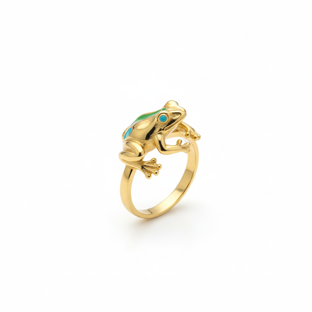 Gold Frog Figurine Ring - White Background