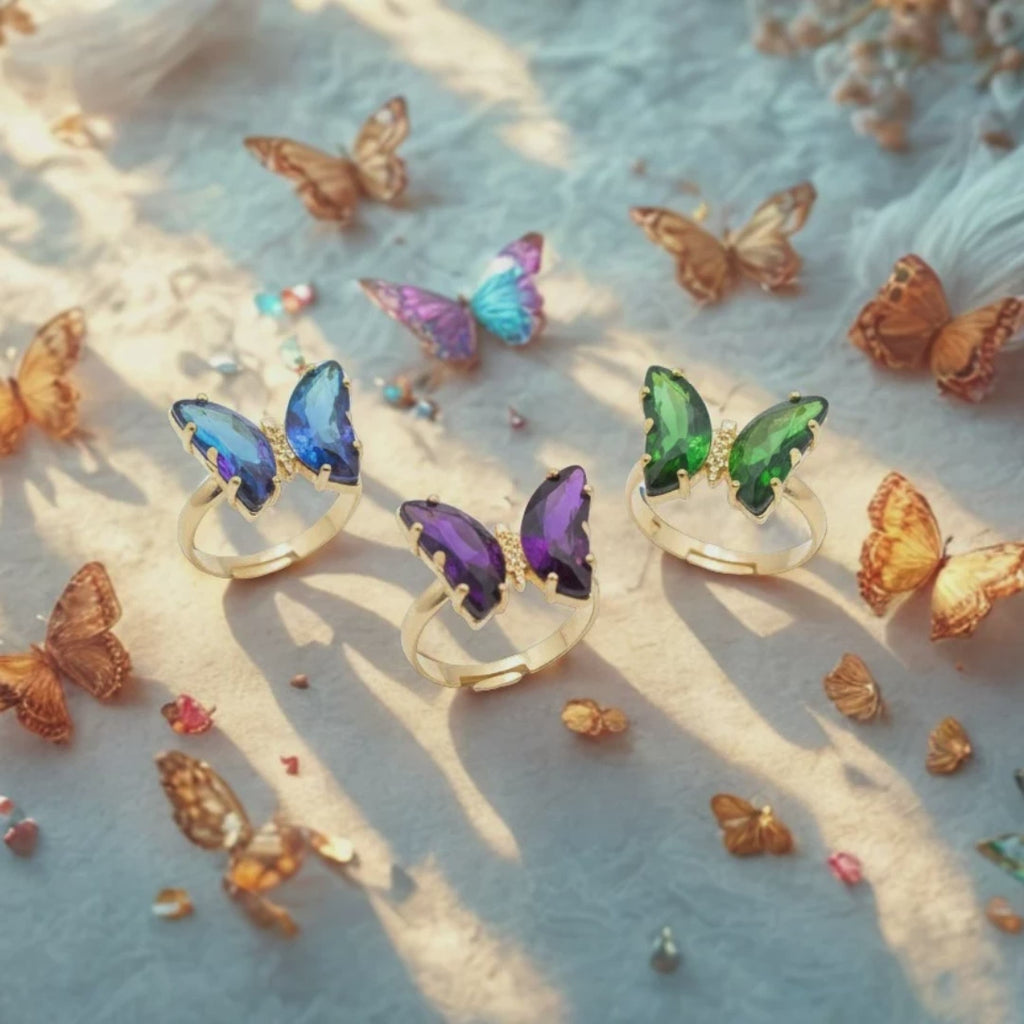 Womens-Butterfly Ring-Copper and Glass-Size 6